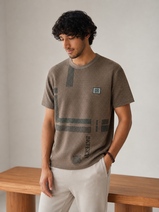Regal Grid Graphic Round Neck T-Shirt