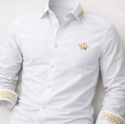 Regal Crown Embroidered Satin Shirt